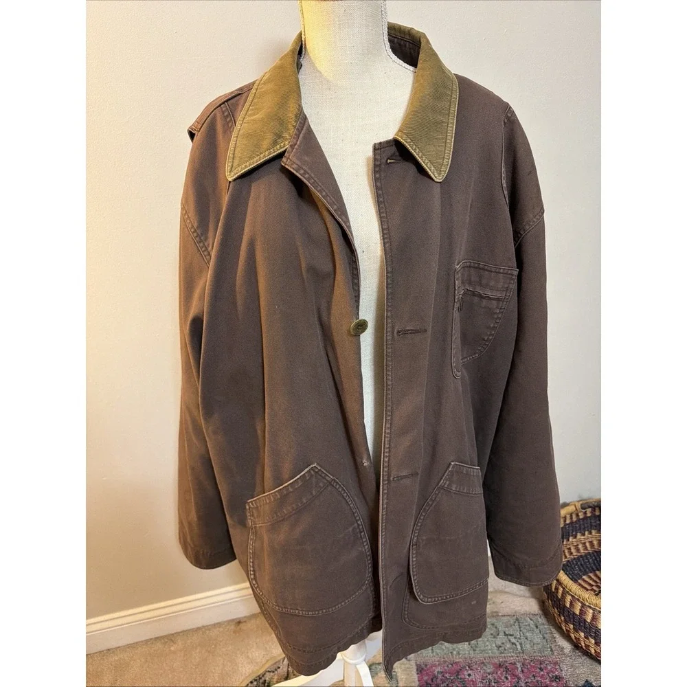 Vtg LL Bean Barn Coat Chore Jacket Tall XXL Plaid Lining Corduroy Collar